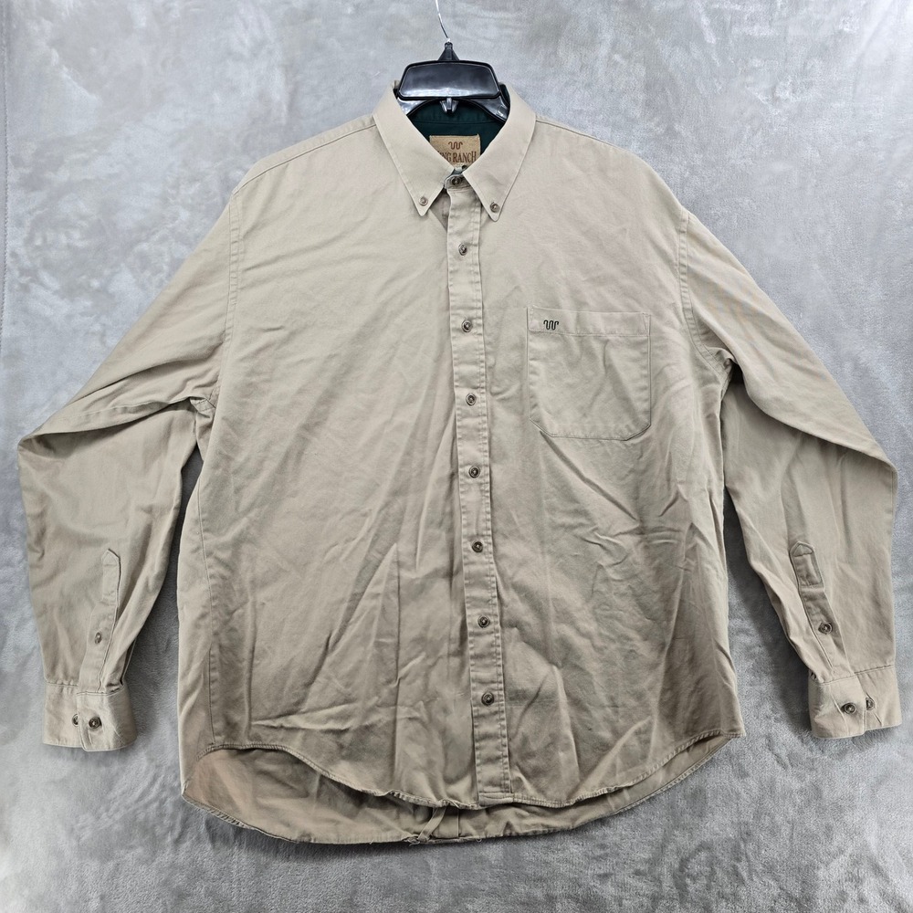 King Ranch Mens XL Button Down Shirt Tan Extra Long Tail Cotton Twill